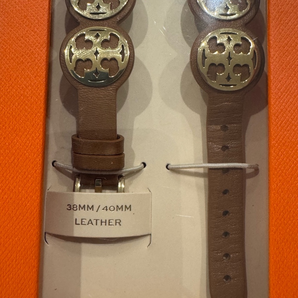 Tory Burch Brown Leather Watch Strap with Gold Accents for apple watch!